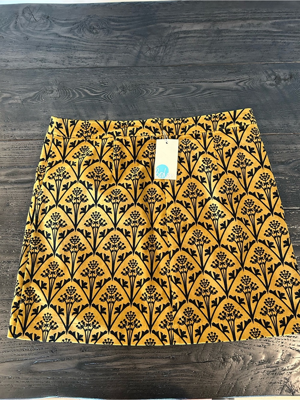 Boden Gold and Black Patterned Velvet A-Line Skirt, NWT, Size 12